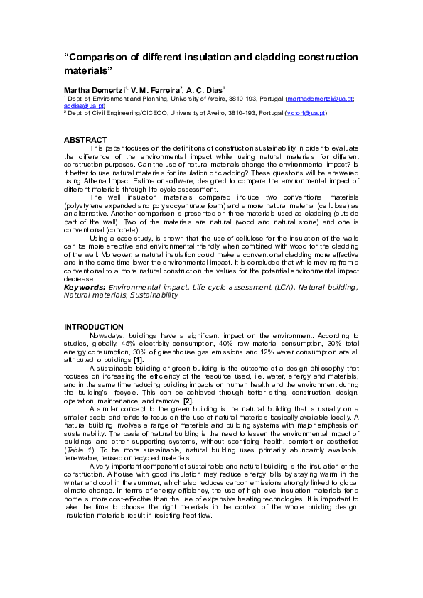 (DOC) Comparison of different insulation and cladding construction ...