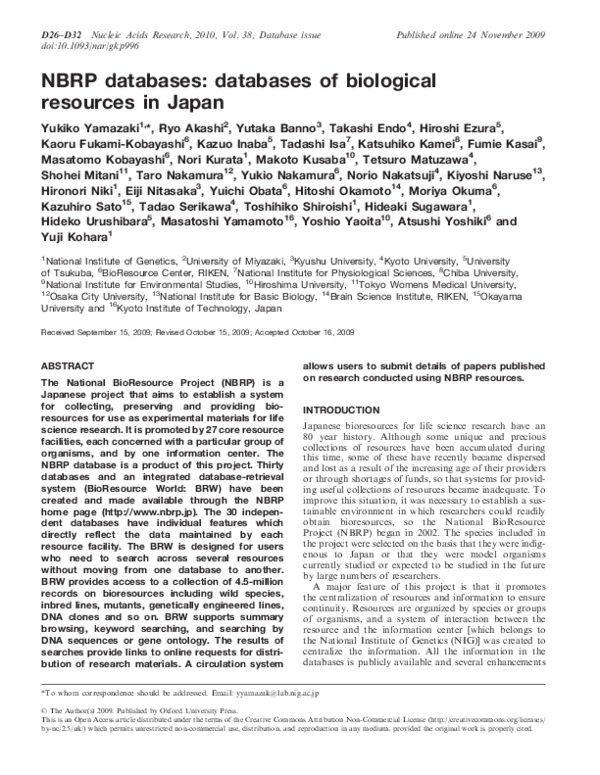 (PDF) NBRP databases: databases of biological resources in Japan