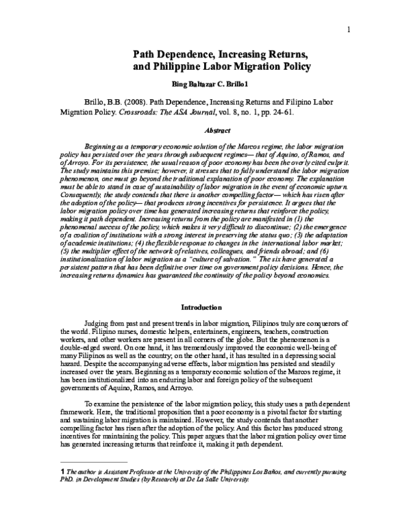 (PDF) Path Dependence, Increasing Returns, and Philippine Labor ...