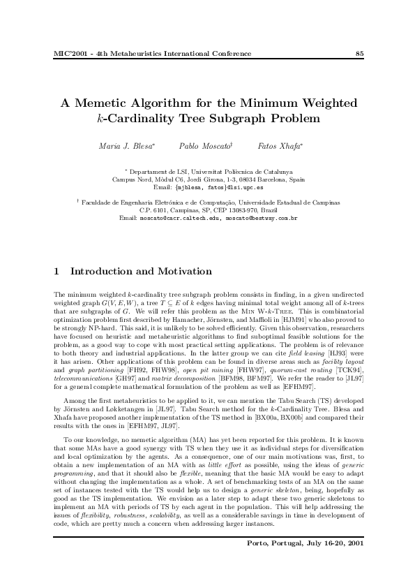 (PDF) A memetic algorithm for the minimum weighted k-cardinality tree ...