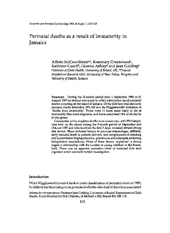 (PDF) Perinatal deaths as a result of immaturity in Jamaica