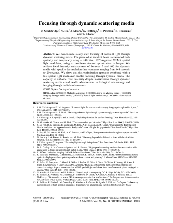 (PDF) Focusing through dynamic scattering media