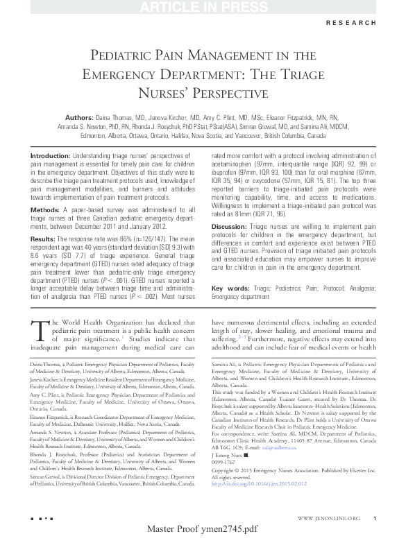 (PDF) Pediatric Pain Management in the Emergency Department The Triage