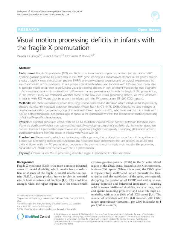 (PDF) Visual motion processing deficits in infants with the fragile X ...