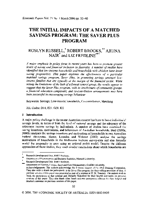 (PDF) The initial impacts of a matched savings program: the Saver Plus ...