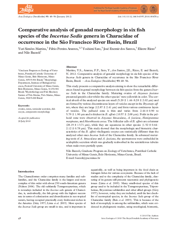 (PDF) Comparative analysis of gonadal morphology in six fish species of