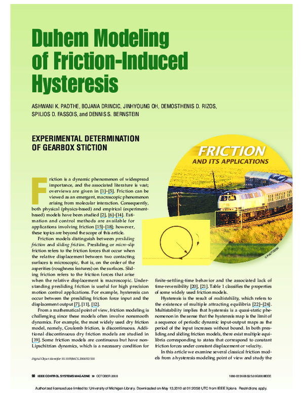 (PDF) Duhem modeling of friction-induced hysteresis