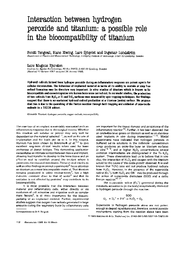 (PDF) Interaction between hydrogen peroxide and titanium a possible