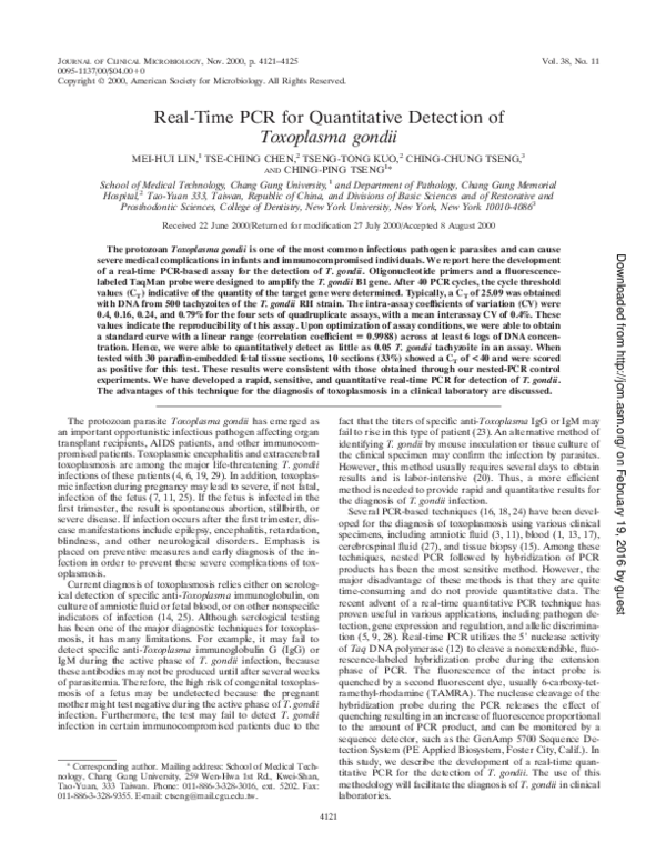 (PDF) Real-time PCR for quantitative detection of Toxoplasma gondii