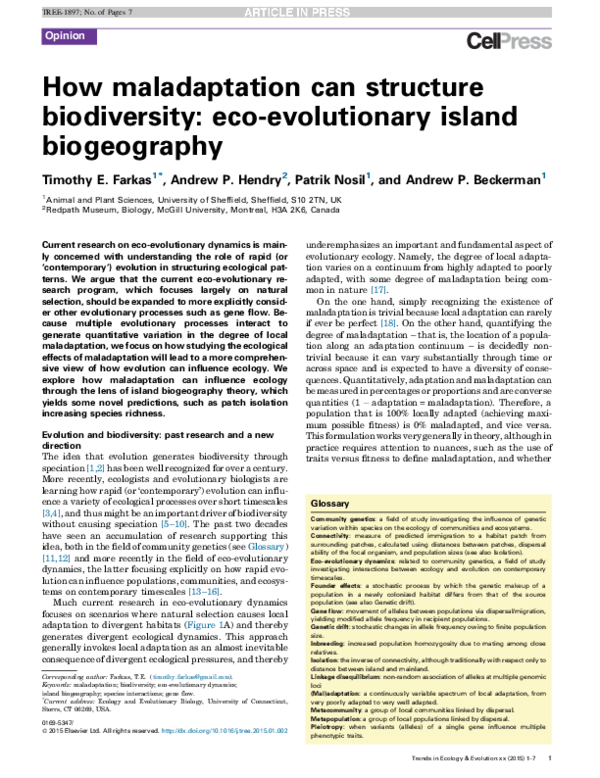 (PDF) How maladaptation can structure biodiversity ecoevolutionary