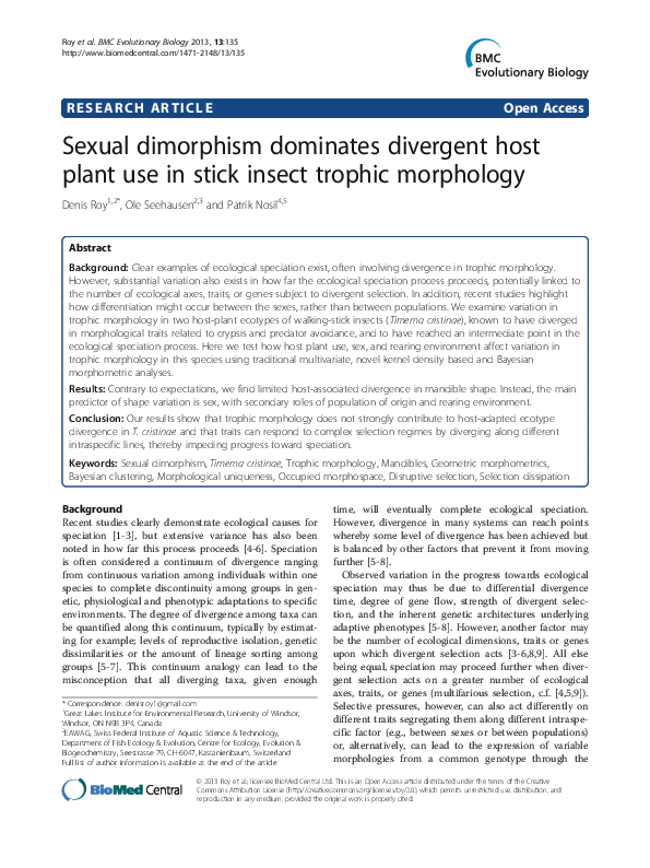 (PDF) Sexual dimorphism dominates divergent host plant use in stick ...