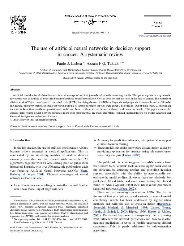 (PDF) The use of artificial neural networks in decision support in ...