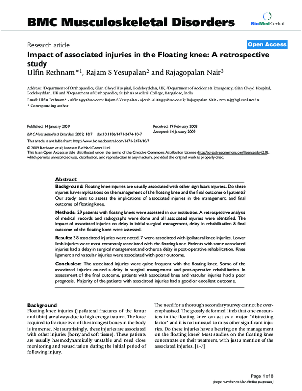 (PDF) Impact of associated injuries in the Floating knee A retrospective study Ulfin Rethnam