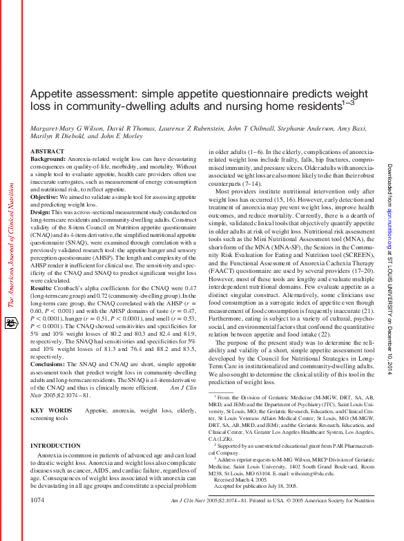 (PDF) Appetite assessment simple appetite questionnaire predicts