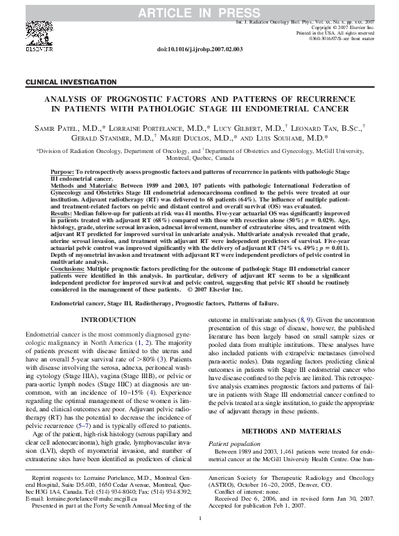 (PDF) Analysis of Prognostic Factors and Patterns of Recurrence in ...