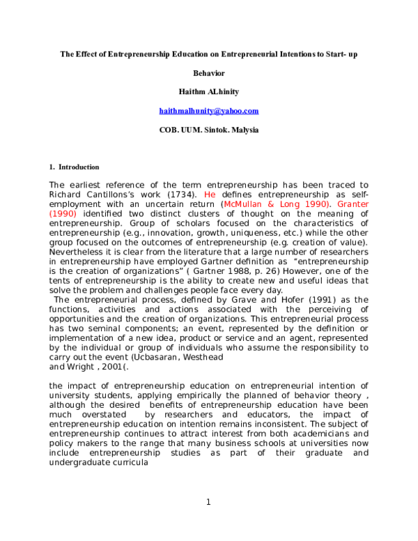 (DOC) The Effect of Entrepreneurship Education on Entrepreneurial ...
