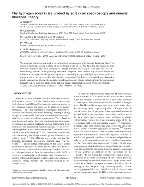 (PDF) The hydrogen bond in ice probed by soft x-ray spectroscopy and ...