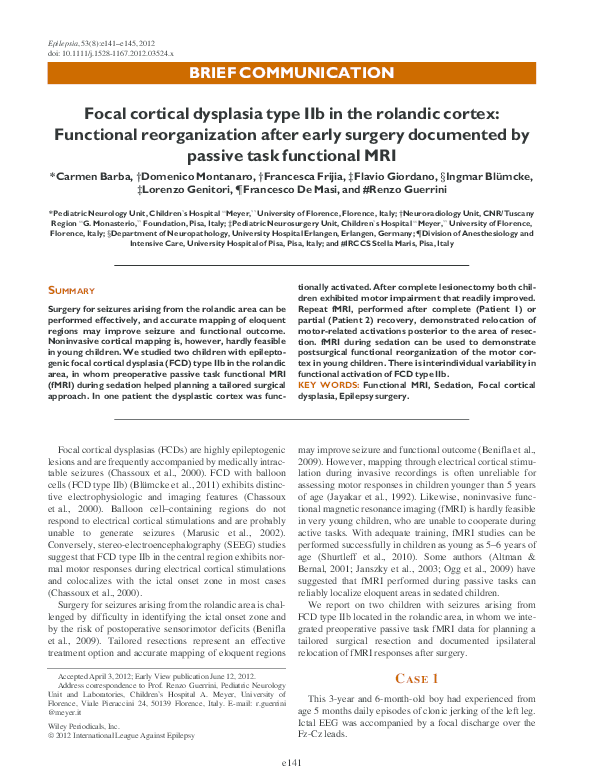 (PDF) Focal cortical dysplasia type IIb in the rolandic cortex ...