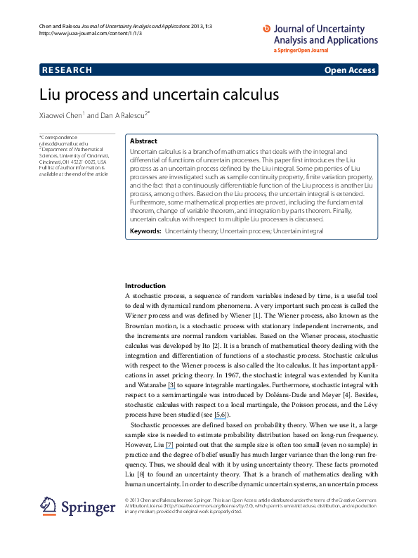 (PDF) Liu process and uncertain calculus