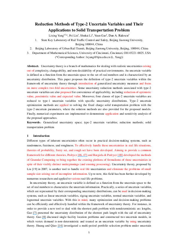 (PDF) Reduction methods of type-2 uncertain variables and their ...