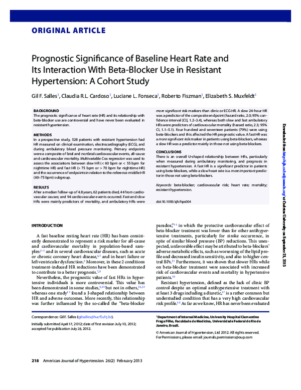 (PDF) Prognostic significance of baseline heart rate and its ...