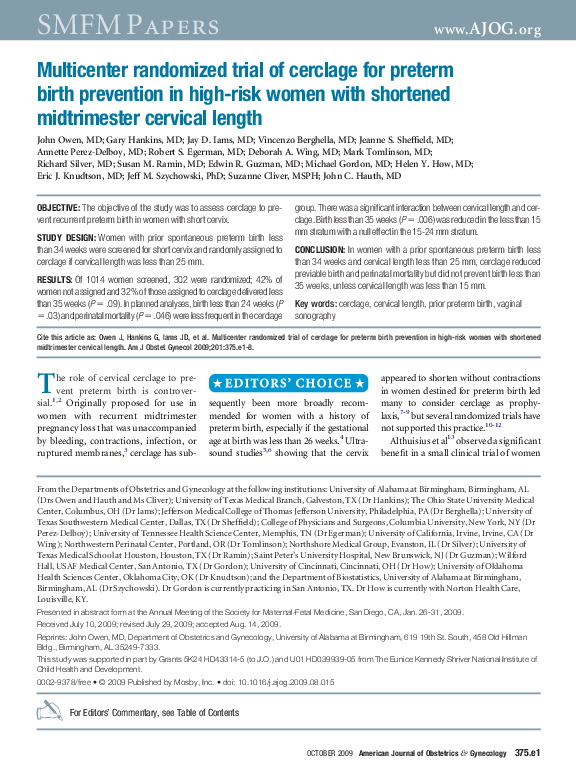 (PDF) 4: Multicenter randomized trial of cerclage for preterm birth ...