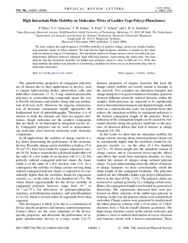 (PDF) High intra-chain hole mobility on molecular wires of ladder type ...