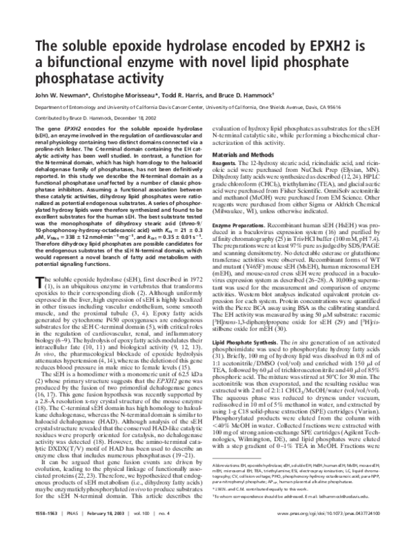(PDF) The soluble epoxide hydrolase encoded by EPXH2 is a bifunctional