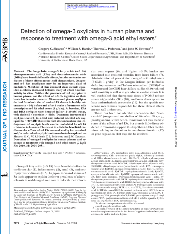 (PDF) Detection of omega3 oxylipins in human plasma and response to