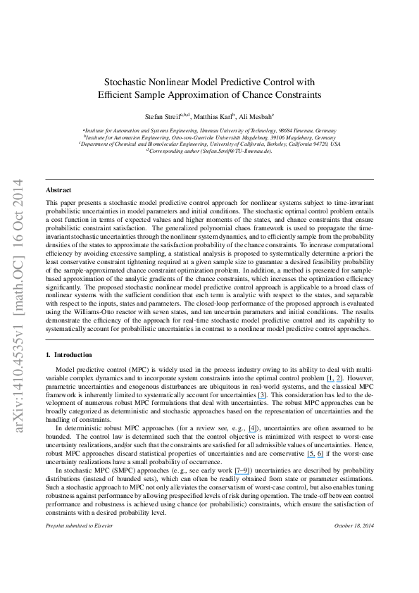 (PDF) Stochastic nonlinear model predictive control with probabilistic ...