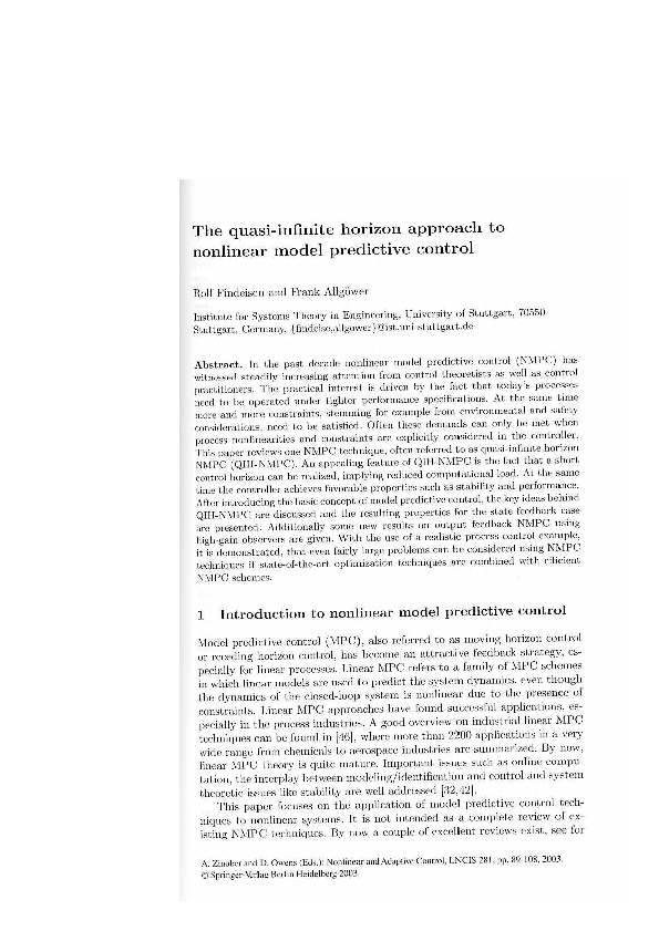 (PDF) The quasi-infinite horizon approach to nonlinear model predictive ...