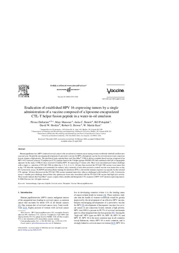 (PDF) Eradication of established HPV 16-expressing tumors by a single ...