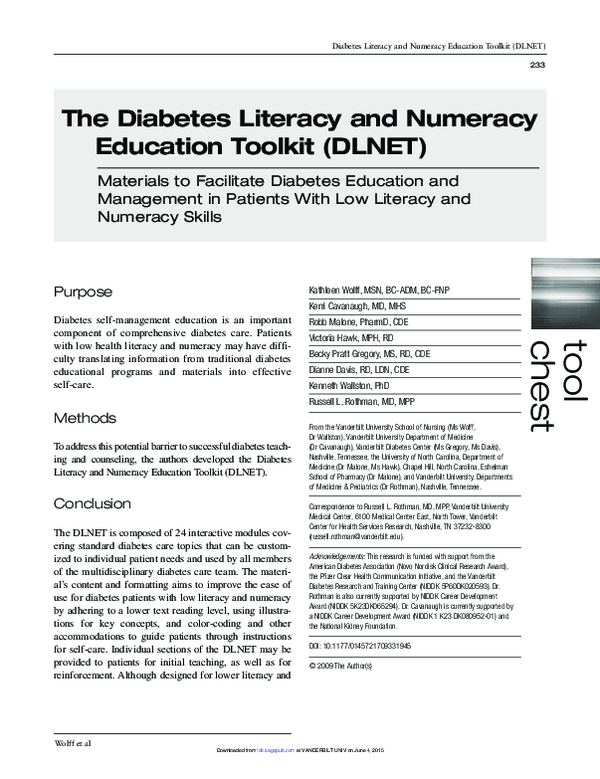 PDF) The Diabetes Literacy and Numeracy Education Toolkit (DLNET 