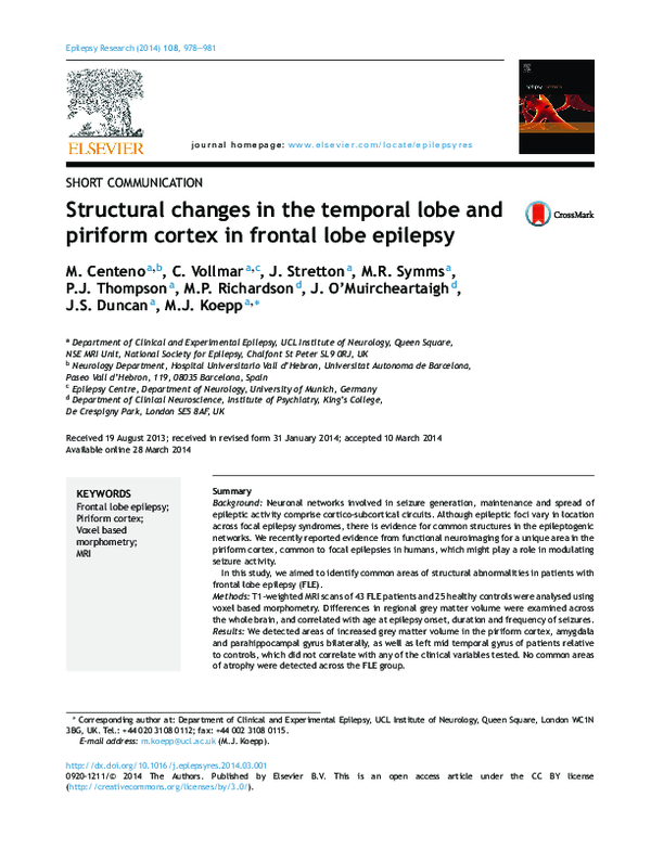 (PDF) Structural changes in the temporal lobe and piriform cortex in ...