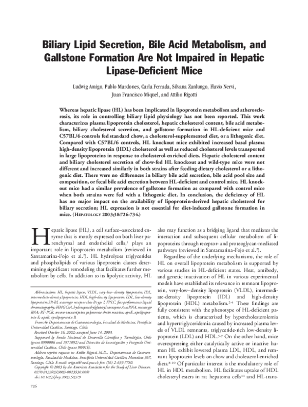 (PDF) Biliary lipid secretion, bile acid metabolism, and gallstone ...