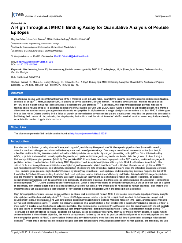 (PDF) A high throughput MHC II binding assay for quantitative analysis
