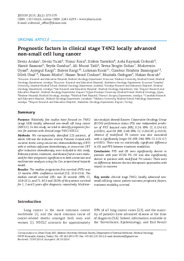 (PDF) Prognostic factors in clinical stage T4N2 locally advanced non ...