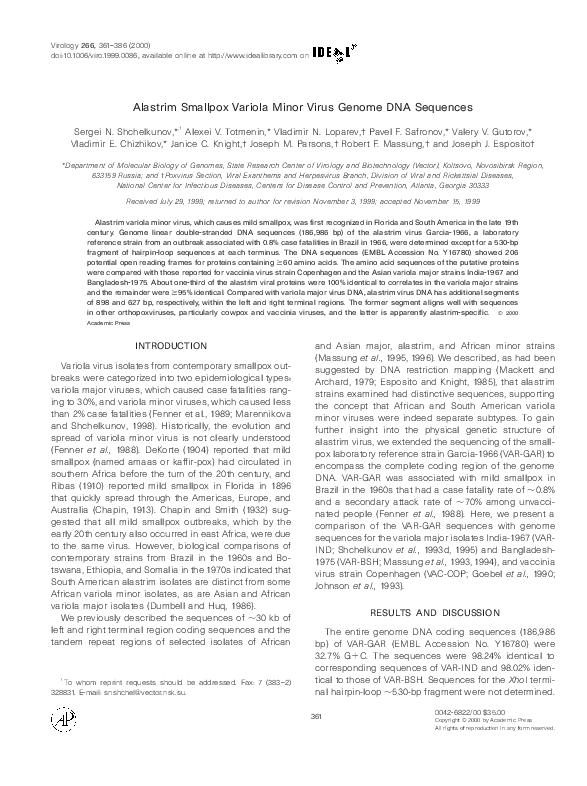 (PDF) Alastrim smallpox variola minor virus genome DNA sequences
