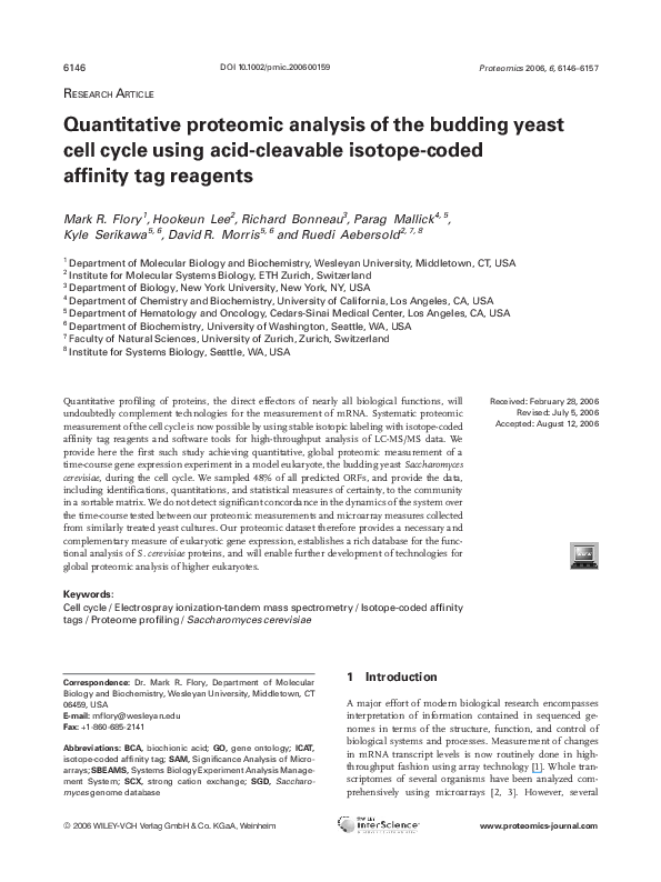 (PDF) Quantitative proteomic analysis of the budding yeast cell cycle ...