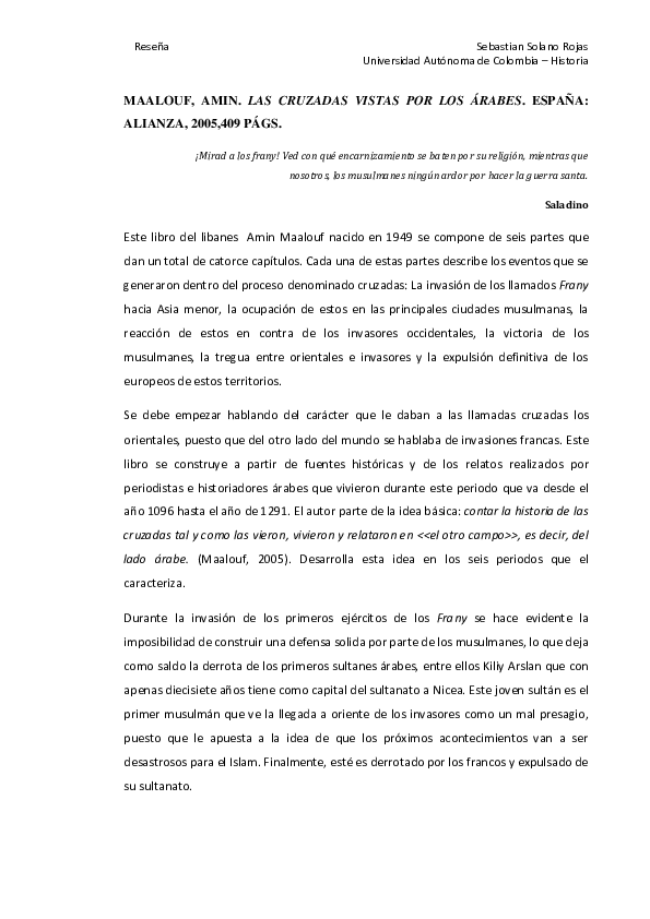 Cruzadas vistas por los arabes