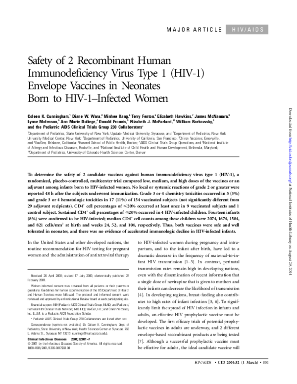 (PDF) Safety of 2 Recombinant Human Immunodeficiency Virus Type 1 (HIV ...