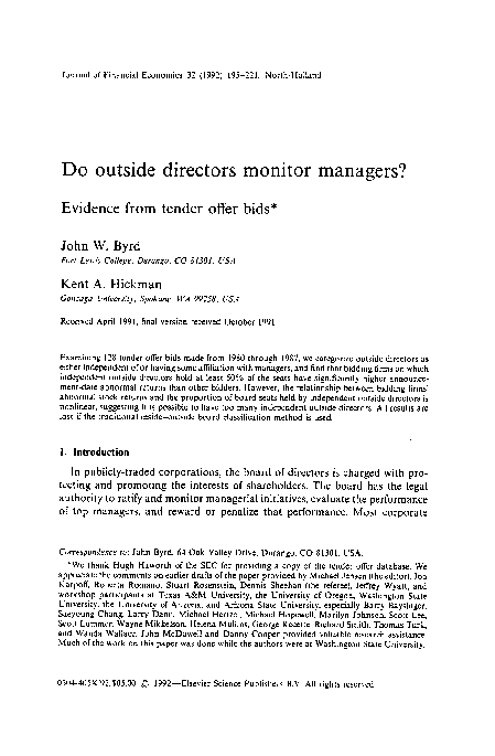 (PDF) Do outside directors monitor managers?