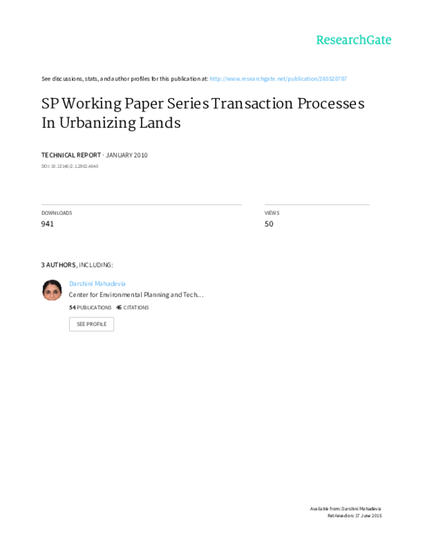 Pdf Sp Working Paper Series Transaction Processes In Urbanizing