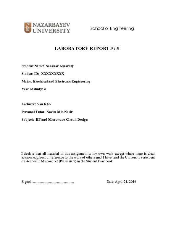 (PDF) Lab Report 5 RF System Design Sanzhar Askaruly Academia.edu