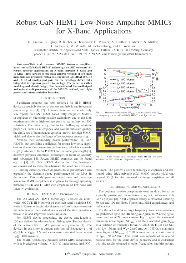 (PDF) Robust GaN HEMT LowNoise Amplifier MMICs for XBand Applications