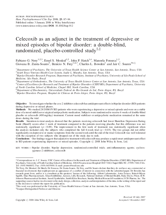 (PDF) Celecoxib as an adjunct in the treatment of depressive or mixed ...