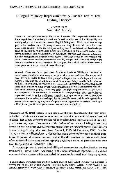 Pdf Bilingual Memory Representation A Further Test Of Dual