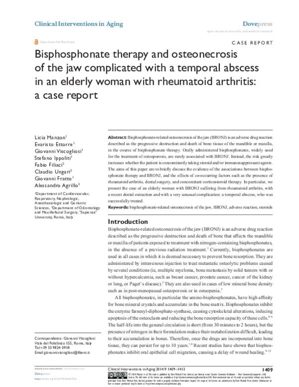 (PDF) Bisphosphonate therapy and osteonecrosis of the jaw complicated ...
