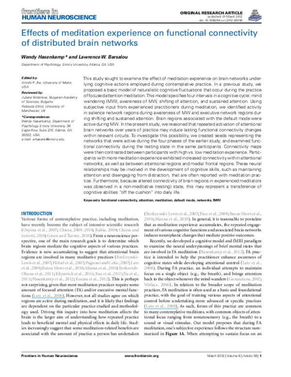 (PDF) Effects of Meditation Experience on Functional Connectivity of ...