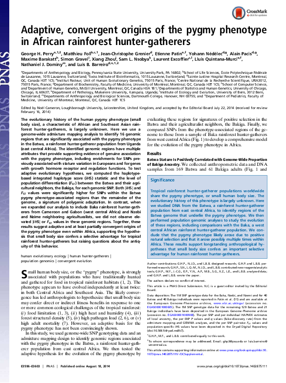 (PDF) Adaptive, convergent origins of the pygmy phenotype in African ...